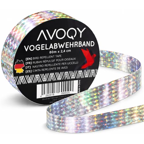 AVOQY - Vogelabwehr Band Reflektierend [1er Set] Flatterband [80m x 2 4cm] Taubenabwehr Vogelschreck für Garten Balkon Obstbäume Pflanzen Schutz