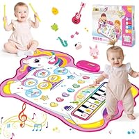 Gralal 3 in 1 Unicorn Musical Mat Toys for 1 2 3 Year Old Girls Gifts, Piano & Drum Instrument, Animal Theme, Piano Dance Mat Early Educational Toddler Toys Birthday Christmas Xmas Gifts for Kids