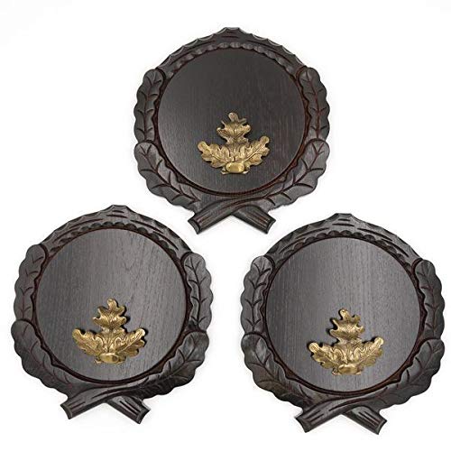 GTK - Juego de 3 placas de cuña talladas oscuras AF 19 cm con 3 hojas de roble, portada grande, tabla cuña, tabla de especias, placa de trofeos