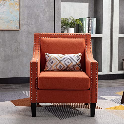 Homsof Accent Armchair Living Room Chair With Nailheads And Solid Wood Legs, One Size, Orange #TOP4