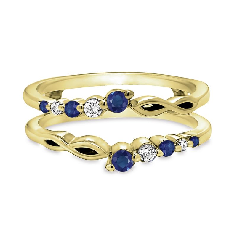 14K White Gold Engagement Ring - 3 Stone Swirl Design With Blue Sapphire & White Diamonds (Size 9)