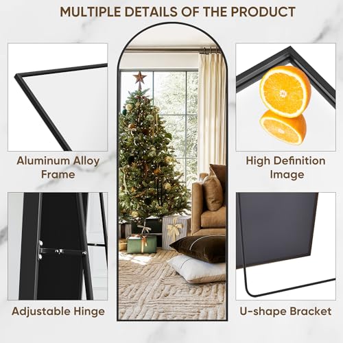 Suidia Arched Full Length Mirror, 59"x19" Floor Mirror Freestanding, Floor Standing Full Body Mirror with Stand for Bedroom, Hanging Mounted for Living Room Cloakroom, Black