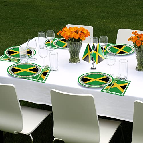 Image of 96 PCS Jamaica Flag Party Supplies Paper Plates Napkins Jamaica Birthday Decorations Favors for Jamaican Serves 24