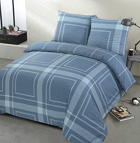Vission – Juego de cama de franela Carlo Blue – Funda nórdica de 260 x 240 cm con 2 fundas a juego – 100% algodón