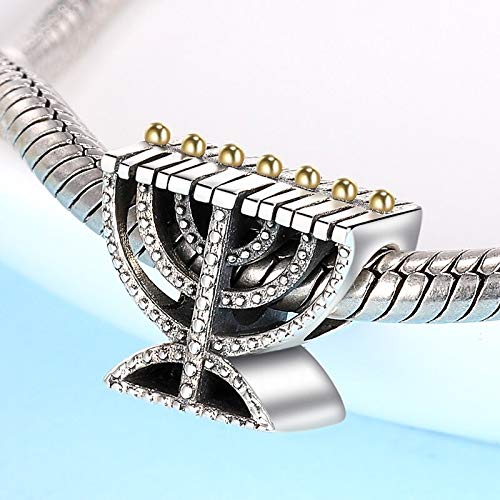 Bolenvi Hanukkah Menorah Religious Jewish Holiday 925 Sterling Silver Charm Bead for Pandora & Similar Charm Bracelets or Necklaces3