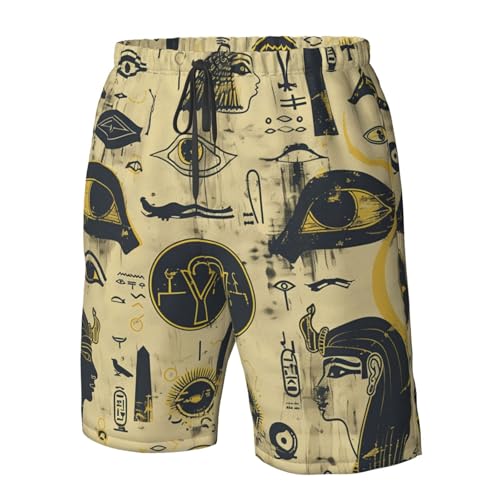 Men's Quick Dry Swim Shorts Egyptian Hieroglyphs Mystical Eye Pharaoh Scarab Vintage Beach Trunks with Pockets4