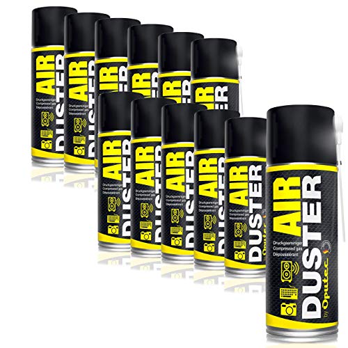 12 x 400ml Oputec Air Duster - Aire comprimido para la limpieza con extensión - Limpieza fácil del teclado, PC, ordenador, teléfono, cámara, impresora, Xbox, Playstation