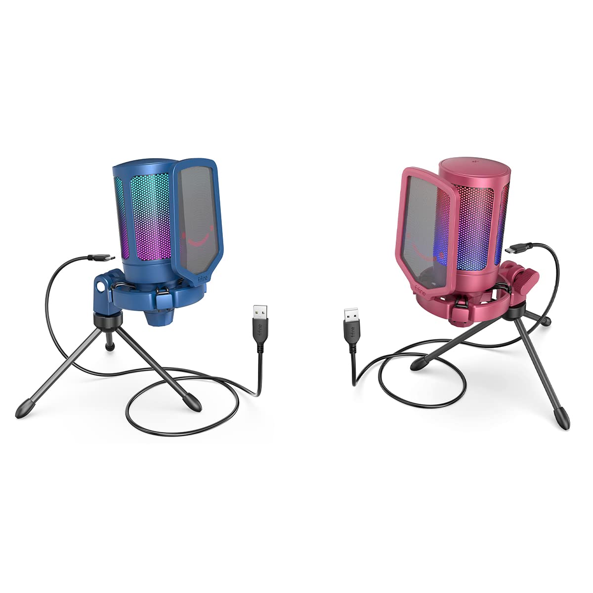 FIFINEGaming Microphone and USB Mic, Computer Streaming Microphone for Mac OS/Windows, AmpliGame Condenser PC Cardioid Mic with RGB for Video Vocal Recording Twitch Discord, Gamer-Blue/Red （A6B+A6R）