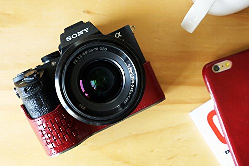 Sony A7 Ii Case, Bolinus Handmade Genuine Real Leather Half Camera Case Bag Cover For Sony A7M2 A7Ii A7Rii Sony A7 M2 A7 Ii A7R Ii Bottom Opening Version -Red #TOP4