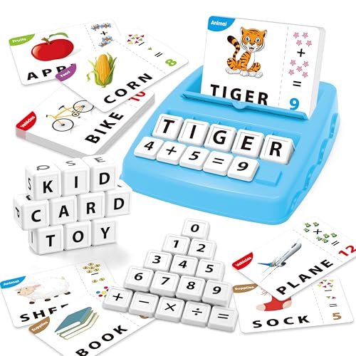 Yolscue Matching Letter Games,Learning Educational Toys 2 in 1, Numerical Equality Games,Alphabet Spelling Reading Flash Cards,Early Education Gift Toys for 3,4,5,6,7 Year Olds (Blue)