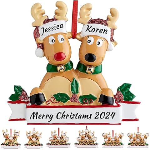 Personalized Deer Christmas Tree Ornament Family of 2,3,4,5,6,7,8 Name Cute Santa Reindeer 2024 Christmas Decoration Xmas Gift-Family of 2 Cover