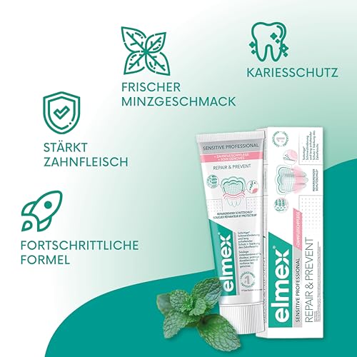 Elmex SENSITIVE PROFESSIONAL REPAIR & PREVENT Zahnpasta 75 ml, 12er Set (12 x 75 ml) und Celexqua Zahnbürstekappe – Bild 5