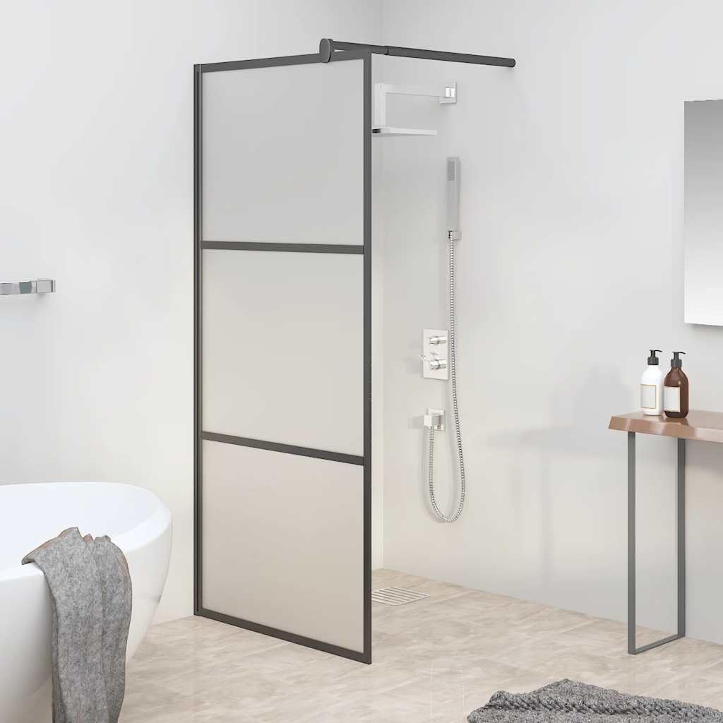 Parete doccia walk-in, 80 x 195 cm, vetro di sicurezza ESG opaco nero, con telaio in alluminio e asta di supporto regolabile, per vasca da bagno, doccia, zona bagnata, paraspruzzi