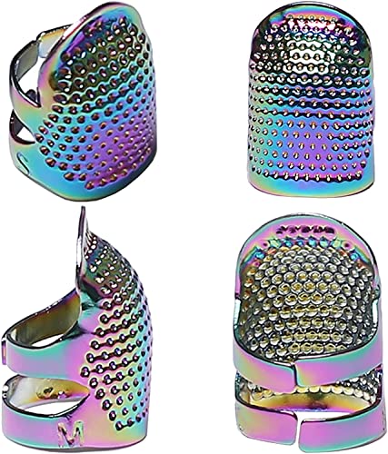 Harsgs 4 Pieces Sewing Thimble, Metal Thimble for Sewing Finger Protector, Adjustable Thimble Size S&M, Dazzle