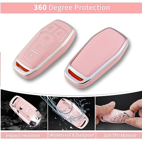 Image of Pangpai Pink Key Fob Cover for Ford, Soft TPU Key Case Protection with Bling Keychain Fit for F150 Explorer Mustang Edge Lincoln MKZ MKX MKC