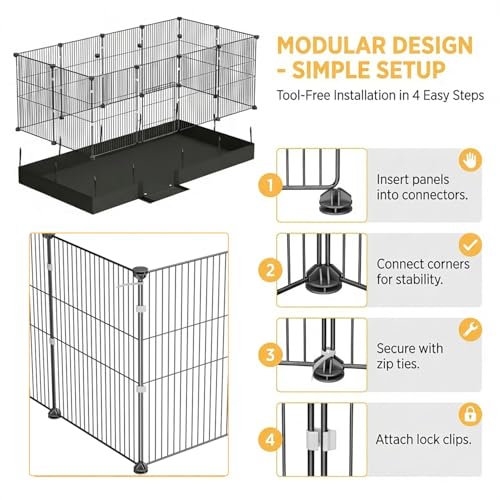 Guinea Pig Cages DIY Small Animal Playpen with Waterproof Liner, Expandable Cage for Guinea Pigs, Metal Wire Yard Fence Rabbit Cage - Image 5