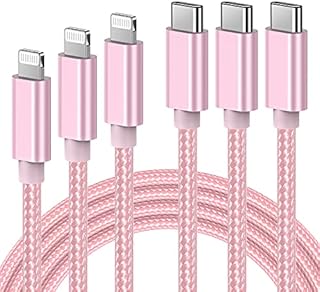 Ulinek USB C to Lightning Cable, MFi Certified 1M+2M+3M Fast Charging iPhone Charger Cable Nylon Braided, PD Lightning Type C Cord Compatible with iPhone 11 12 Pro Max XR X 8 Plus 8 iPad Pro, Pink