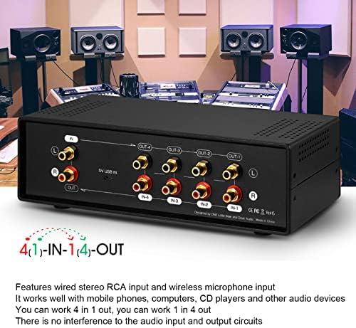 Splitter Switcher Box VU Meter Input 4 Way Stereo Switch Box Selector with Remote Control (Black Backlight)