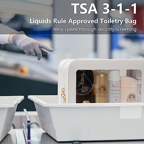 Image of LETGO Clear Sunscreen Makeup Bags Pouch, TSA Approved Toiletry Bag with Zipper, Portable Make Up Organizer Traveling Compact Car Bag for Beach Essentials(Clear-White)