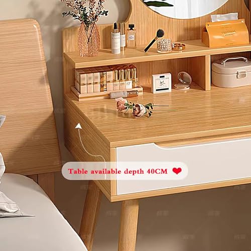Mesa pequeña de nogal para dormitorios con estantes y estructura estable 4