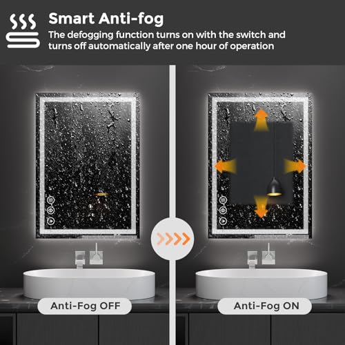 Image of Koonmi 20x28 LED Bathroom Mirror, Backlit + Front Lit, LED Bathroom Mirror with Lights for Wall, 3 Colors, Anti-Fog, Dimmable Brightness, Memory Function, Tempered Glass