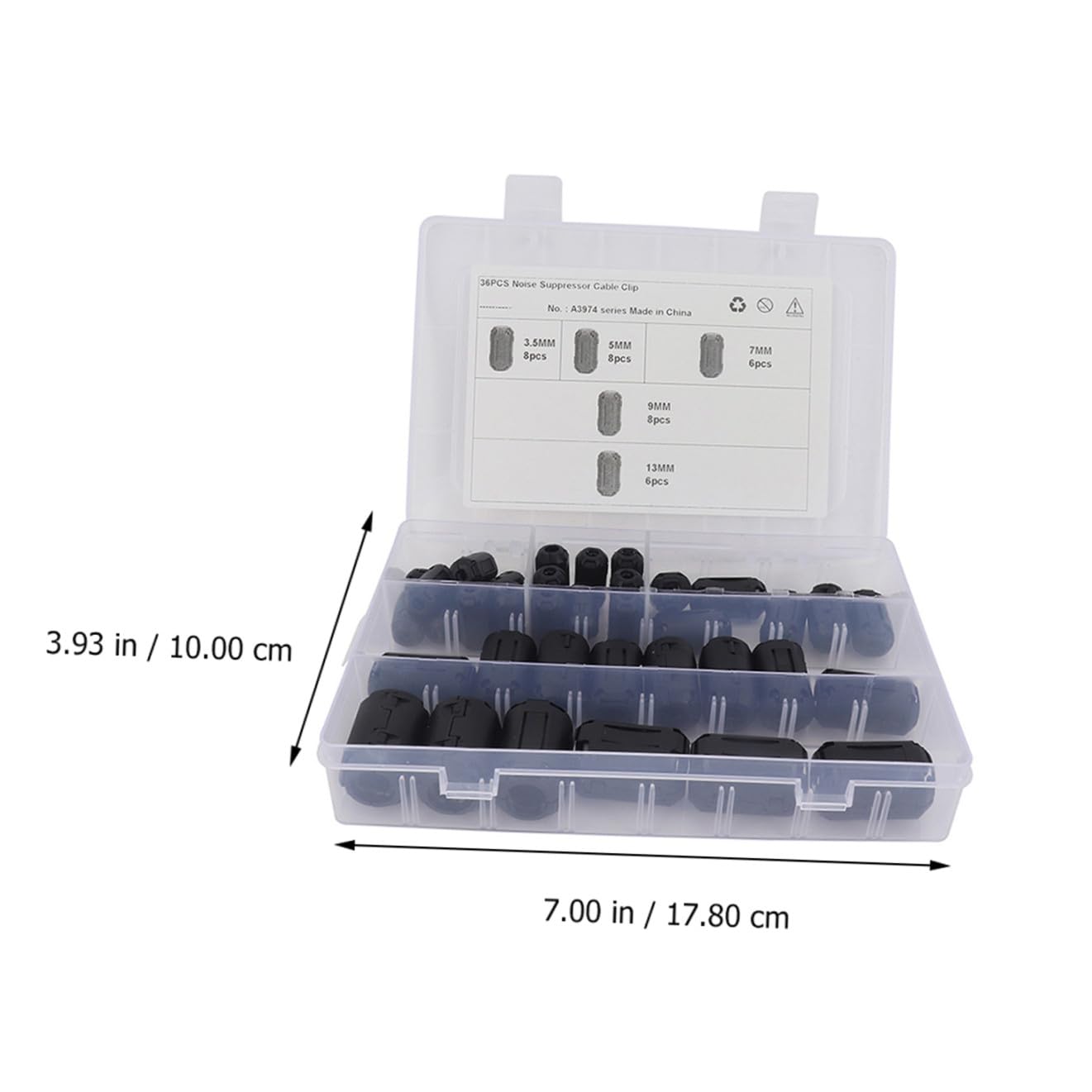 36 Pezzi Filtri Antirumore Clip in Plastica e Nucleo in Ferrite Rimovibile, Anelli di Cordone Antinterferenza per Cavi Dati, Accessori Elettronici per Installazione Audio Veicoli