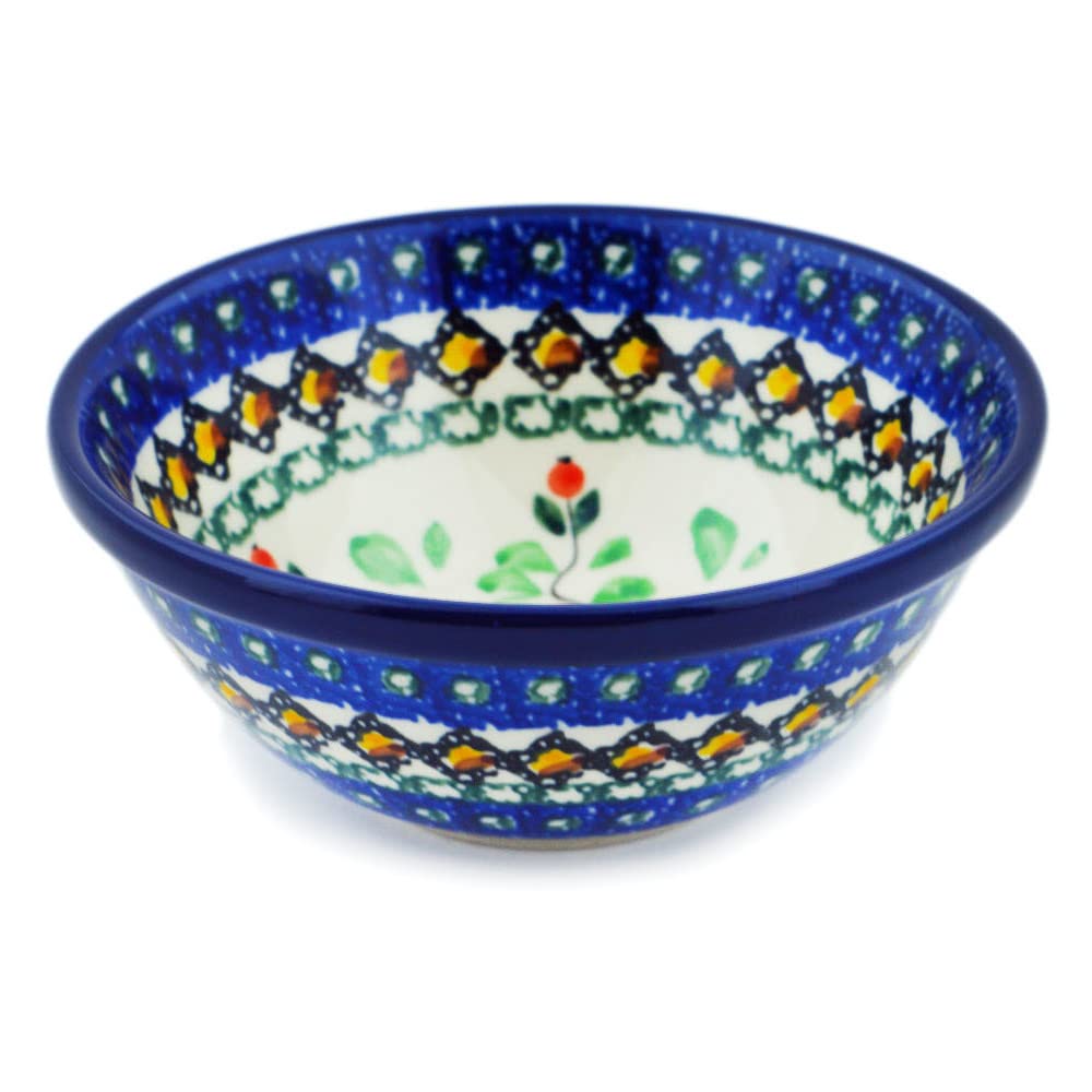 Authentic Polish Pottery Bowl 5-inch Signature UNIKAT in Cobalt Poppies Design Handmade in Boles?awiec Poland by Ceramika Artystyczna + Certificate of Authenticity