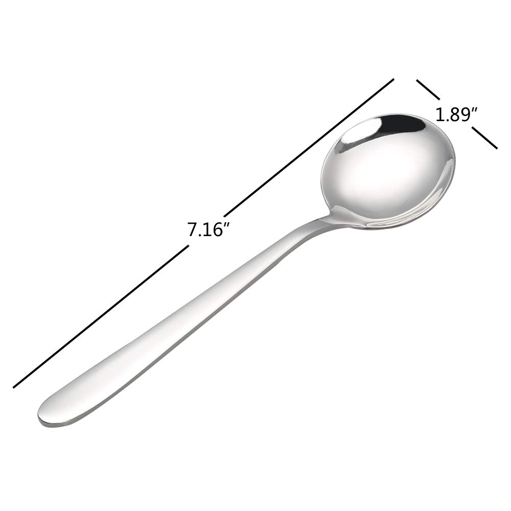 Yarebest Stainless Steel Round Spoon, Table Spoon Set, 6 Piece Round Soup Spoons, Silver - Image 2