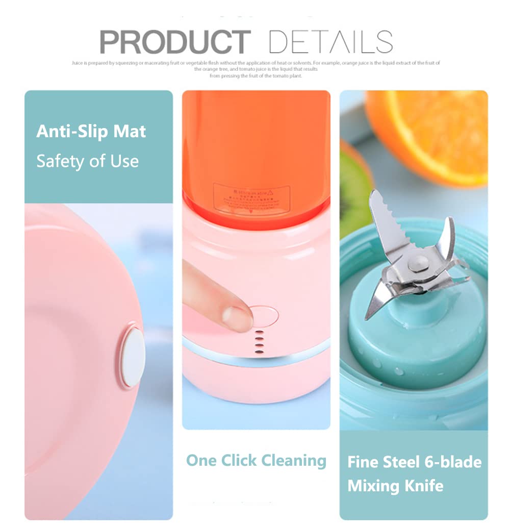 Licuadora portátil, 6 cuchillas de 400 ml, licuadora fresca, licuadora portátil, vidrio de borosilicato alto, potente mezclador de frutas, mezclador de suplementos de alimentos para bebés, para