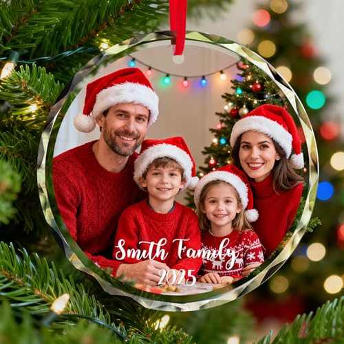 VBAIFAyy Personalized Photo Christmas Ornament - Custom Crystal Keepsake with UV Printing, 3'-5' Family Wedding Gift for 2025
