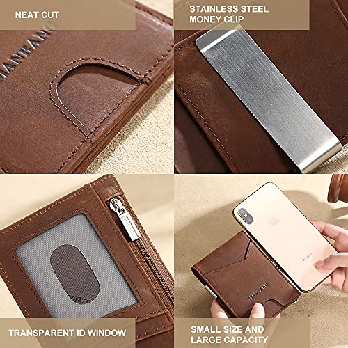 Wallets for Men Slim Mens leather RFID Blocking Minimalist Card Front Pocket Bifold Travel Thin (Brown)4