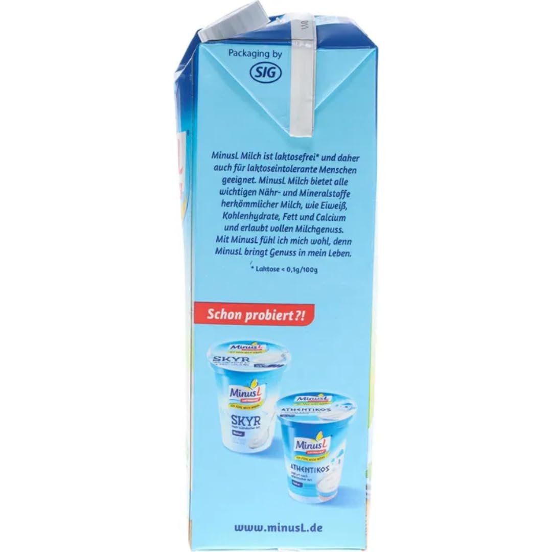 MinusL Milch Laktosefreie H-Milch 1,5% Fett Haltbare Milch, je 1 Liter, 50 Stück+ pufai