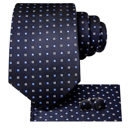 Image of Hi-Tie 70 inches Ties for Men Silk Extra Long Necktie and Pocket Square Cufflinks Set Men Big and Tall Tie Business