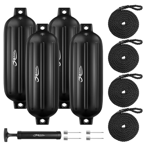OBAKL Boat Fenders 4 Pack 8.5 x 27 Inches Ribbed Twin...