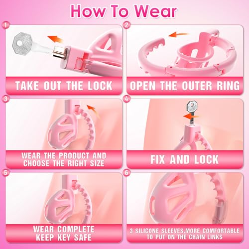Image of Uoffile Male Chastity Cage Devices, Small Lightweight Sissy Chastity Cage with 8 Adjustable Cock Rings and Invisible Lock, Man Penis Exercise Bondage Gear & Accessories Couple BDSM Adult Sex Toys Pink