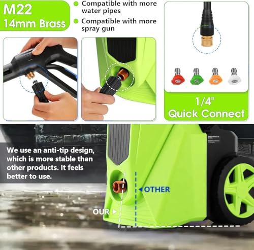 Image of Pressure Cleaner 5000PSI High Power Cleaners with 33ft Pressure Hose, 4 Nozzles and Foam Cannon, for Home, Cars, Fences, Patio (Light Green)