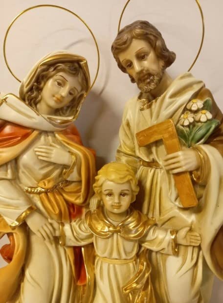 Generico ArteSacraCaravaggio Statua della Sacra Famiglia, in marmo resina cm 36 all'aureola (14,17 inches), per interni ed esterni, decorata a mano, produzione artigianale