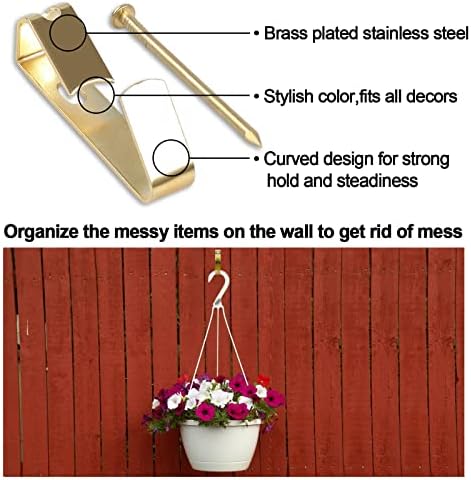 JUYOO 130pcs Picture Hooks with Nails Picture Hanging Hooks Heavy Duty Picture Frame Hangers Hooks for Photos Picture Frame Clock Mirror Bags Clothes, Gold Colour