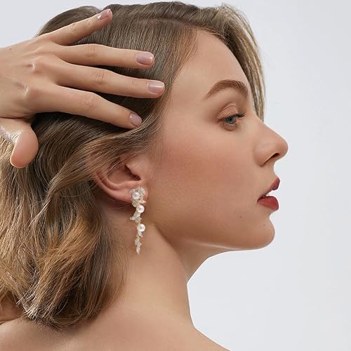 Sonateomber Pearl Long Dangle Earrings for Women, Elegant Rhinestone CZ Leaf Butterfly Bridal Earings Prom Wedding Fashion Jewelry Gift2