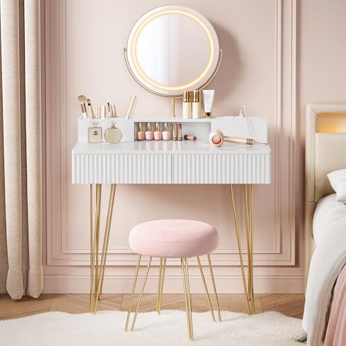 VASAGLE Coiffeuse avec Miroir Pivotant et...