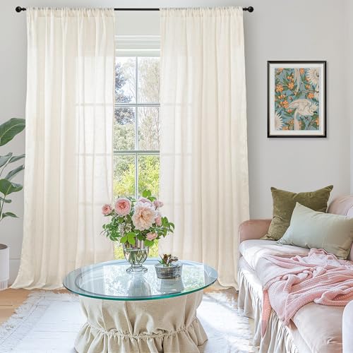 Image of BGment Ivory Linen Curtains 84 Inches Long 2 Panels Set for Living Room | Semi Sheer Light Filtering Drapes with Rod Pocket Textured Lightweight Window Treatments for Dining Bedroom, 52 X 84 Inch