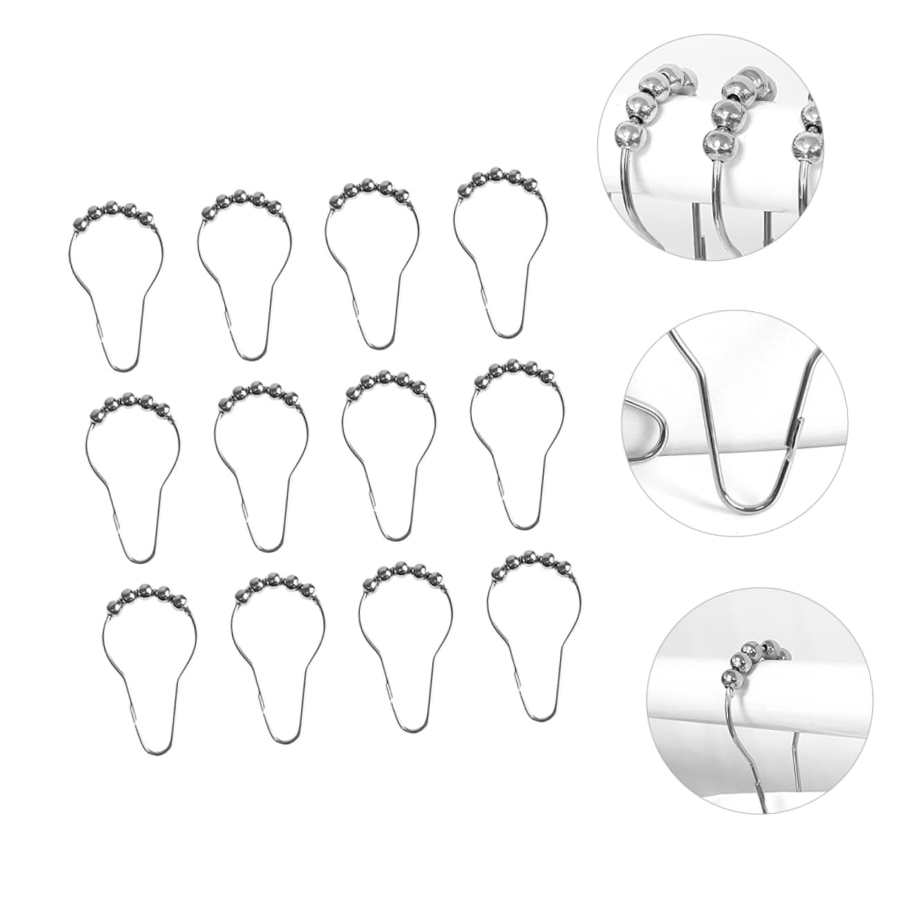 Anneaux de Salle de Bain, Crochets de Douche for Rideaux, 24 pièces, Boucle Crochet for Rideau, cintres for Manteaux, argenté, à roulettes Robuste(Silver)