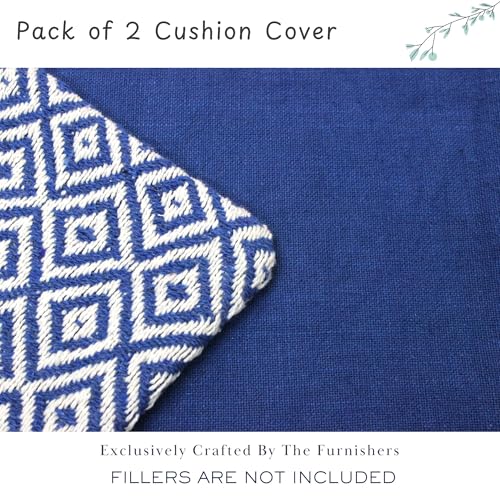 Image of Reversible 16x16 Blue Cotton Argyle Woven Pack of 2 Fashion Throw Pillow Covers Cases for Couch Sofa Home Decoration | 40x 40 cm