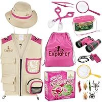 Cheerful Children Toys Kids Explorer Kit with Extra Sturdy Accessories for 3-7 Year Old, Bug Hunting Kit Explorer Costume Zoo Keeper Vest & Hat for Boys/Girls, Outdoor Safari Nature STEM Educational
