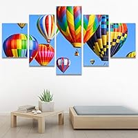 SIGNWIN 5 Panel Canvas Wall Art Modern Art Expressive Hot Air Balloon Minimalist Multicolor Photography Transportation for Home Decorations Ready to Hang - 60