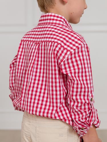 Image of RUGGEDBUTTS Boys Solid Cotton Long Sleeve Button Down Shirt with Button Tabs