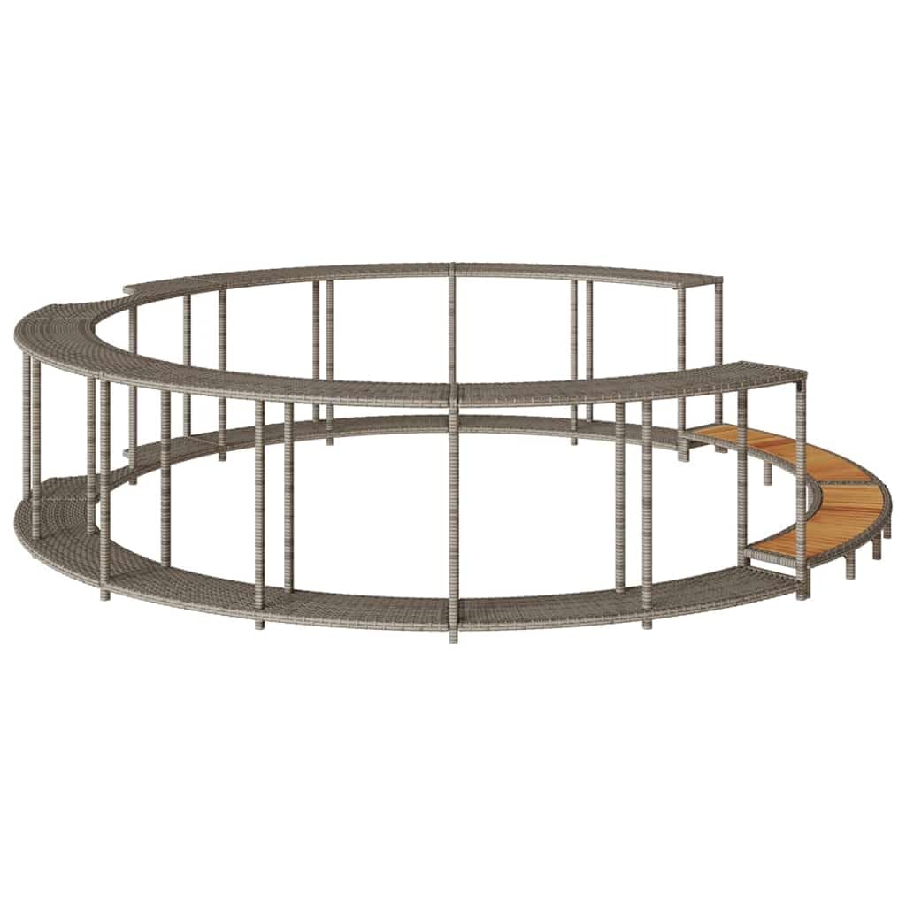 Mangloder - Bordo per vasca idromassaggio con vano portaoggetti, in polyrattan grigio, scala in legno di acacia, accessorio per esterni per idromassaggio, vasca idromassaggio, piscina fuori terra, spa