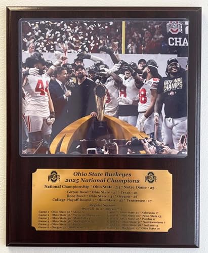 Ohio State 2024-25 National Champions 8x10 Photo Plaque with an Engraved nameplate with The Season Results (Mahogan)