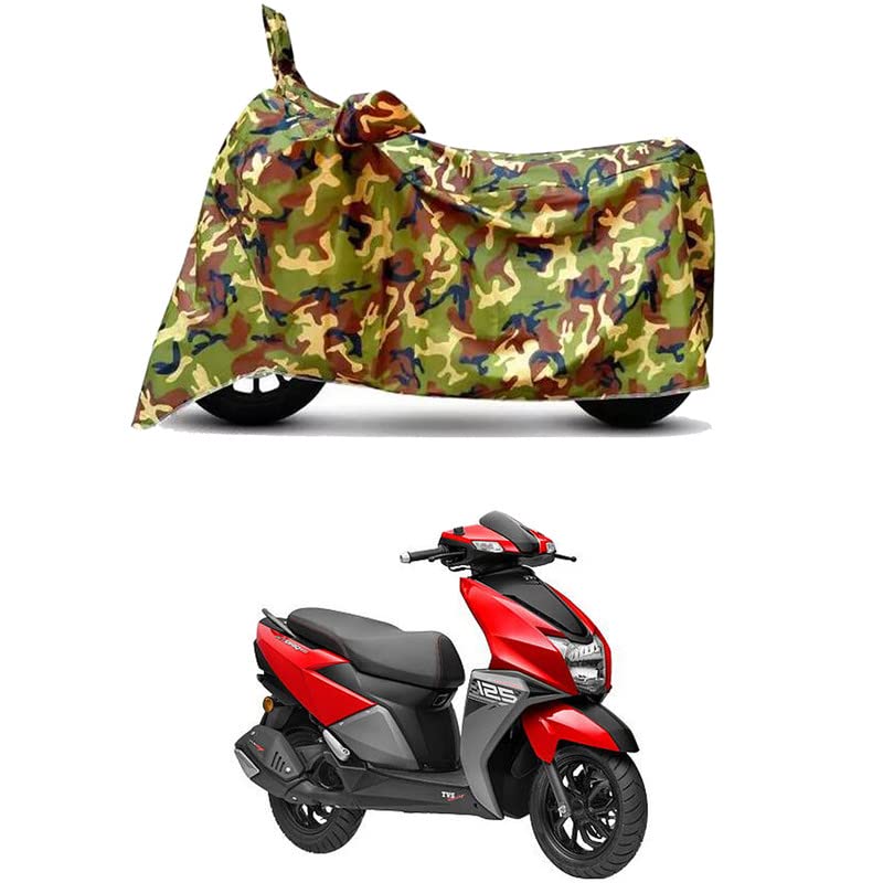 Image of Waterproof 100% PVC Coated Bike Scooty Two Wheeler Body Cover Compatible for TVS NTORQ 125 Drum /UV-Rays /Heat Protection /Birds Dropping /Scratchproof /Dust Proof /All Varient[6X6 Jungle Print]