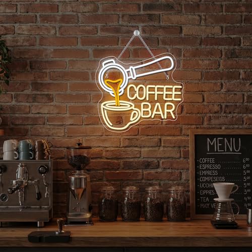 Image of Ineonlife Coffee Bar Neon Sign, Dimmable LED Neon Light Up Sign for Coffee Station Cafe Wall Decor Home Bar Kitchen Party Decoration Gifts (14 inch x 11.8 inch)